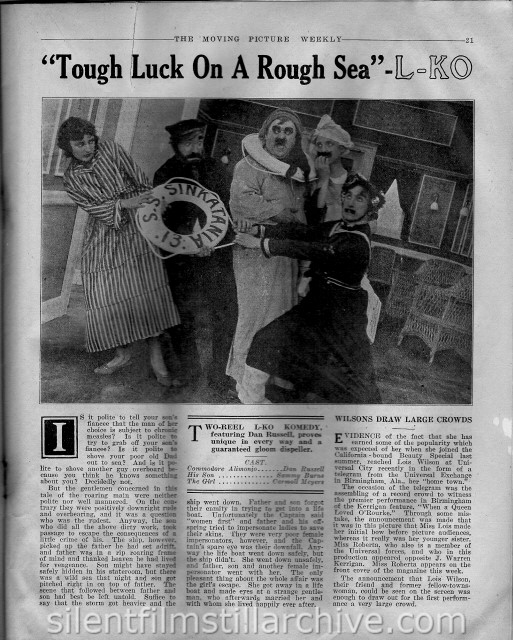Moving Picture Weekly article on TOUGH LUCK ON A ROUGH SEA (1916)