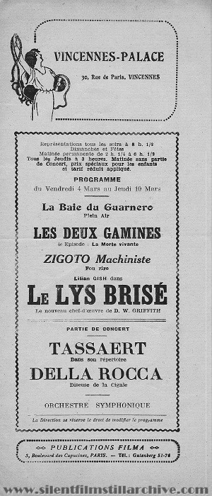Vincennes Palace Theater program for the week of March 4, 1921
