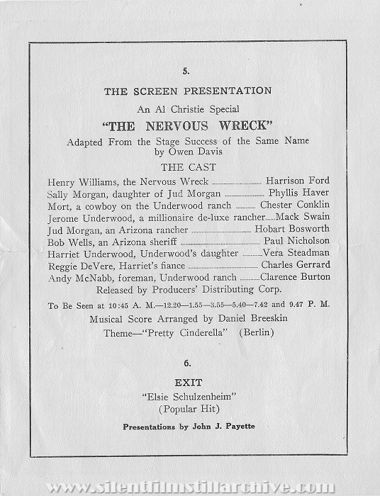 Washington, DC Crandall's Metropolitan Theatre program, January 2, 1927