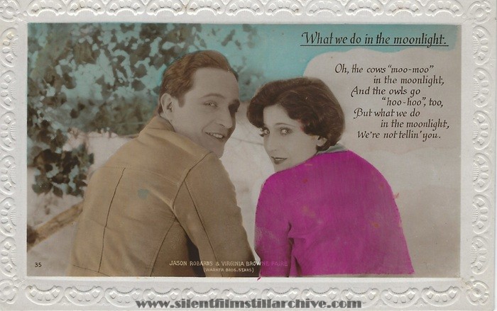 Talkie Song Series postcard for WHITE FLANNELS (1927) with Jason Roberds, Sr. and Virginia Brown Faire