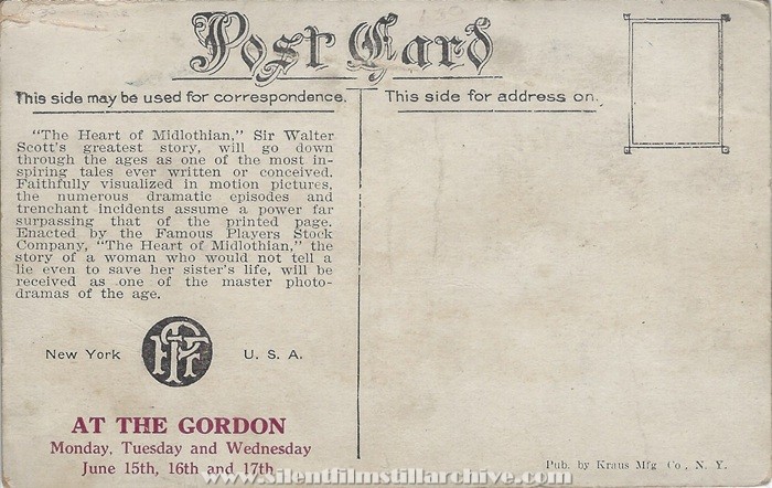 A WOMAN'S TRIUMPH (AKA THE HEART OF MIDLOTHIAN) (1914) postcard