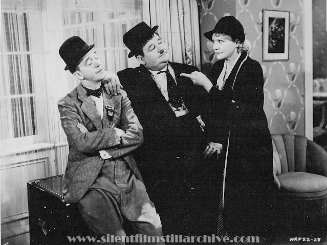 Stan Laurel, Oliver Hardy and Minna Gombell in BLOCK-HEADS (1938)