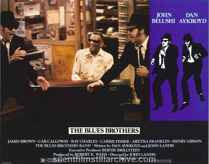 Lobby card with Dan Ackroyd, Ray Charles, and John Belushi in THE BLUES BROTHERS (1980)