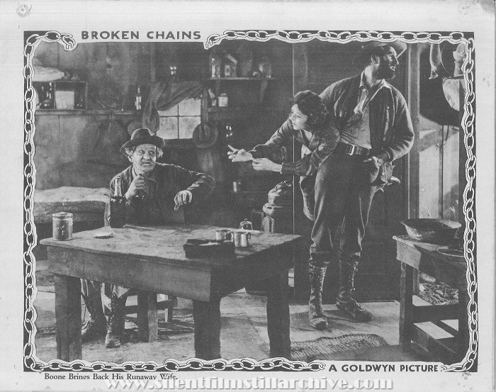 Lobby card for BROKEN CHAINS (1922) with William Orlamond, Ernest Torrence, and Colleen Moore
