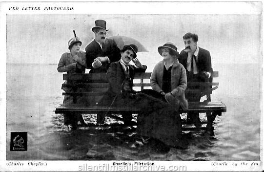 Charlie Chaplin, Edna Purviance, Bud Jamison, Billie Armstrong and Margie Reiger in BY THE SEA  (1915) Red Letter Photocard