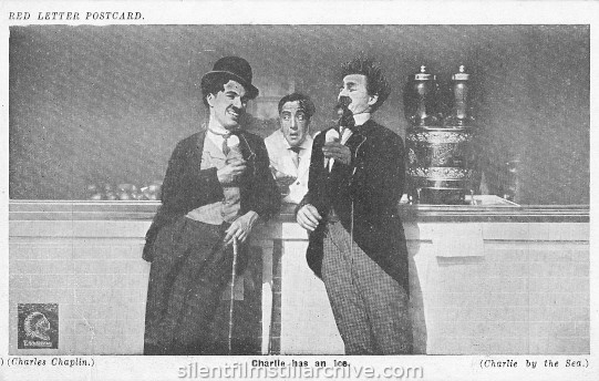 Charlie Chaplin, Snub Pollard and Billy Armstrong in BY THE SEA  (1915) Red Letter Postcard