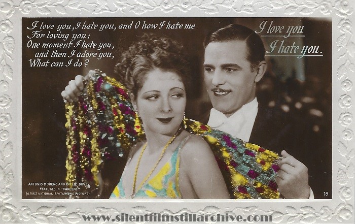 Talkie Song Series postcard for CAREERS (1929) with Billie Dove and Antonio Moreno
