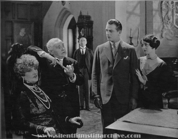 Emily Fitzroy, Otis Harlan, Luis Alberni, Reginald Denny, and Gertrude Olmstead in THE CHEERFUL FRAUD (1926)