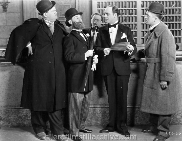 Oliver Hardy, Charley Rogers, Rolfe Sedan, William Gillespie and Stan Laurel in DOUBLE WHOOPEE  (1929)