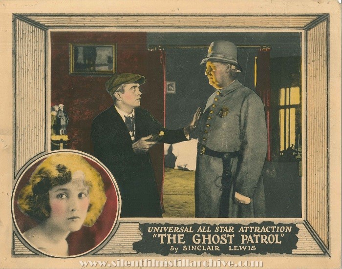 Lobby card with Bessie Love and George Nichols in THE GHOST PATROL (1923).