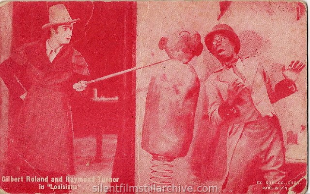 Gilbert Roland and Raymond Turner in THE LOVE MART [LOUISIANA] (1927) arcade card