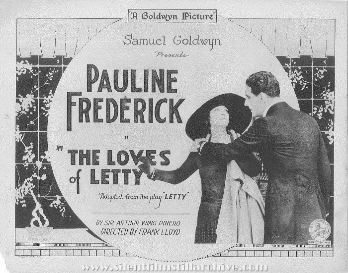 Lobby card for THE LOVES OF LETTY (1919) with Pauline Frederick and John Bowers