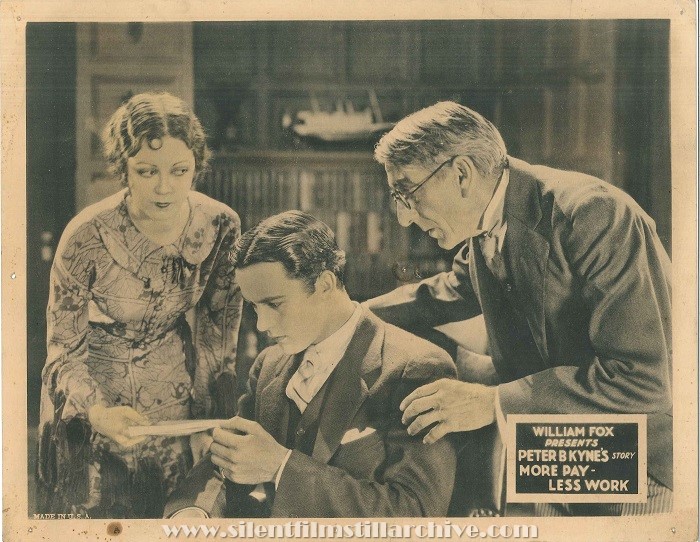 Lobby card with Mary Brian, Charles "Buddy" Rogers and Otto Hoffman in MORE PAY - LESS WORK (1926).