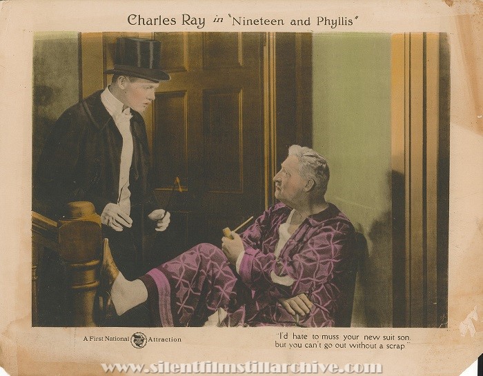 Lobby card for NINETEEN AND PHYLLIS (1920) with Charles Ray and George Nichols