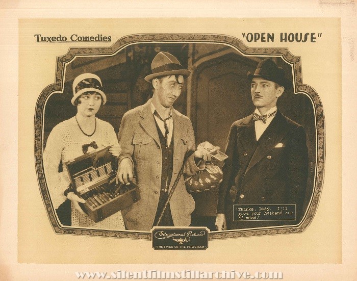 Lobby card for OPEN HOUSE (1926) with Lucille Hutton, George Davis, and Johnny Arthur