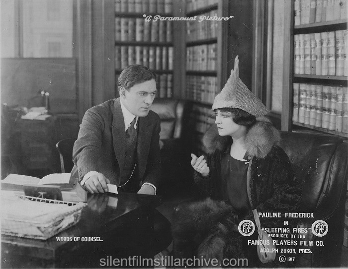 Thomas Meighan and Pauline Frederick in SLEEPING FIRES (1917).