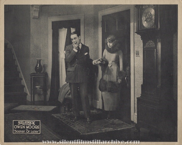 Mini lobby card for SOONER OR LATER (1920) with Owen Moor and Seena Owene