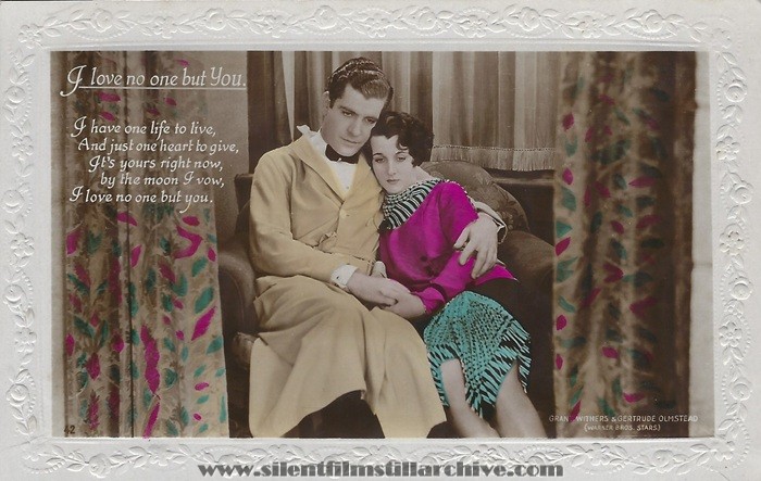 Talkie Song Series postcard for THE TIME, THE PLACE, AND THE GIRL (1929) with Grant Withers
and Gertrude Olmstead