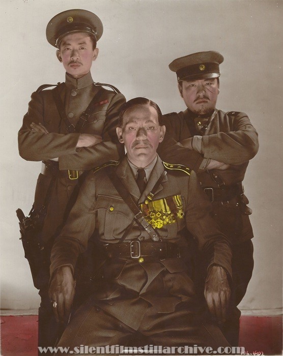 Richard Loo, Boris Karloff, and Chester Gan in a colorized photograph from WEST OF SHANGHAI (1937)
