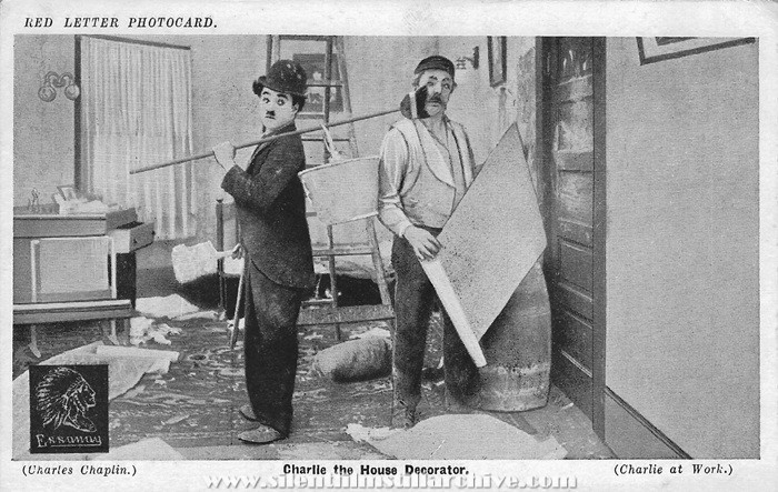 Red Letter Photocard of Edna Purviance and Charlie Chaplin in WORK (1915))